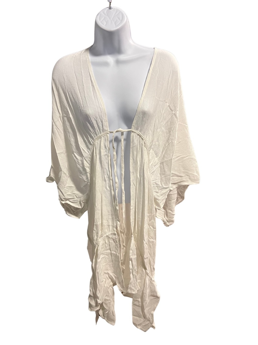 Steve Madden Sheer Kimono Wrap Cover Up Adjustable Tie Front White One Size